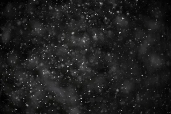 photo of natural snow falling on a dark background, good to use as a template for composing images in overlay or screen layer mode, winter theme