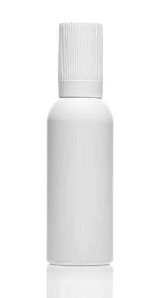 Foto van een abstracte blanco witte spuitfles geïsoleerd op witte achtergrond, spuitbus, metalen of aluminium fles zonder etiket, nieuwe en duidelijke staat — Stockfoto