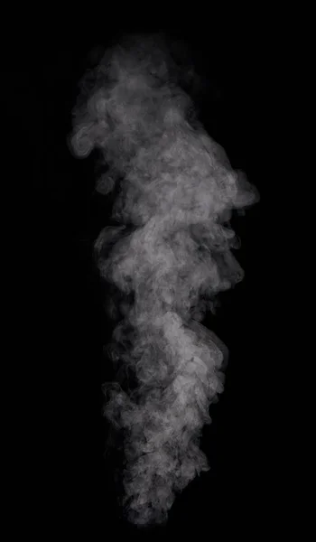 Foto von echtem weißen Dampf aus kochendem Wasser auf schwarzem Hintergrund — Stockfoto