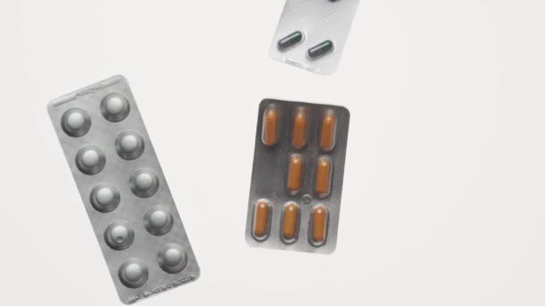 Prášky Puchýře Tablety Vitamíny Léky Kapsle Léky Doplňky Stravy Pro — Stock video