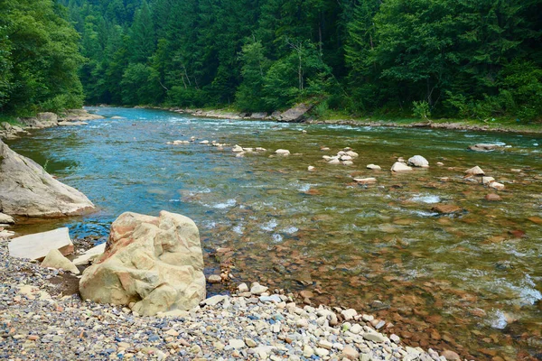 Пейзаж Прекрасный Вид Горную Реку Летний День Быстротекущая Вода Скалы — стоковое фото