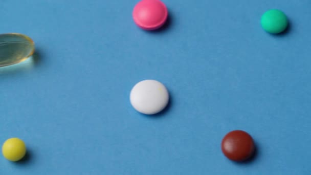 Bakgrund Piller Tabletter Vitaminer Droger Omega Fiskolja Gel Kapslar Medikament — Stockvideo