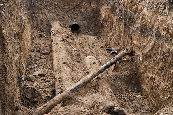 Reparatie Vervanging Van Hoofdleidingen Van Verwarmingssystemen Stadsverwarmingsleidingen Watervoorziening Riolering Stad — Stockfoto