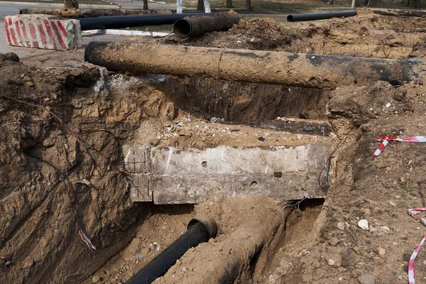 Reparação Substituição Gasoduto Principal Sistemas Aquecimento Rede Tubos Aquecimento Urbano — Fotografia de Stock