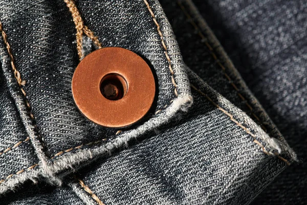 Sleeve Brass Button Jeans Natural Clean Background Macro Photo Dark — Stock Photo, Image