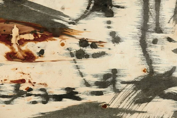 Abstrakcyjne Tło Grunge Malarstwo Artystyczne Czarną Farbą Jasnym Drewnianym Tle — Zdjęcie stockowe
