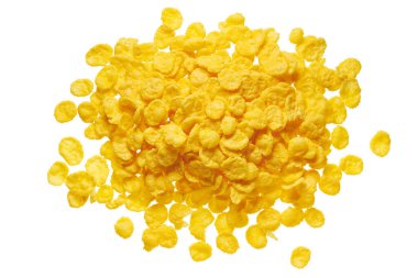 Beyaz arka planda izole mısır gevreği veya mısır gevreği, makro fotoğraf