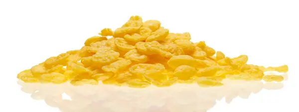 Copos Cereales Copos Maíz Aislados Sobre Fondo Blanco Macrofoto — Foto de Stock