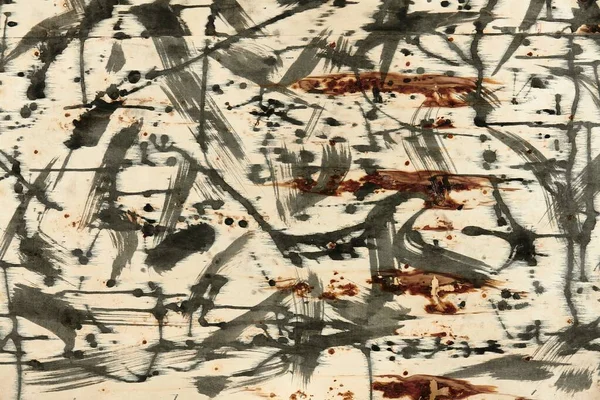 Abstraktní Grunge Pozadí Umělecká Malba Černou Barvou Světlém Dřevěném Pozadí — Stock fotografie