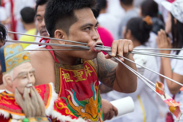 Taoist devotee extreme piercing — Stock Photo, Image