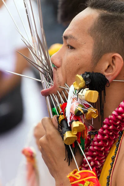 Taoist devotee extreme piercing — Stock Photo, Image