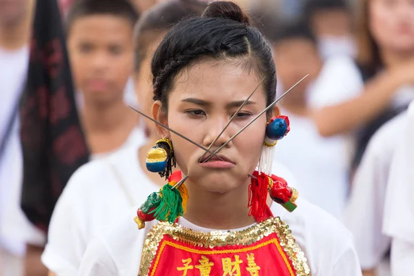 Taoist devotee extreme piercing — Stock Photo, Image