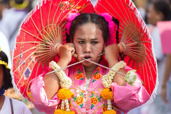 Taoist devotee extreme piercing — Stock Photo, Image