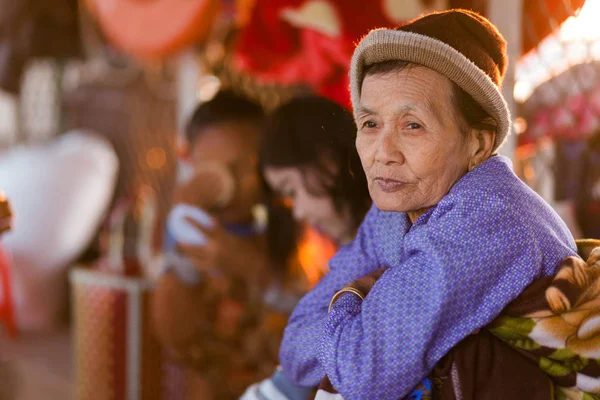 Pensive senior asian woman — Stock Photo, Image