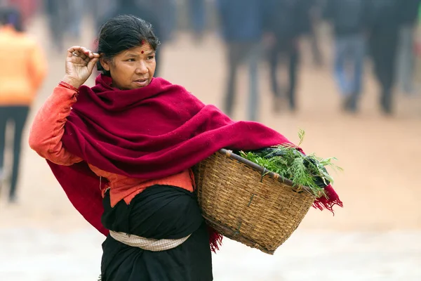 Nepalska kobieta noszenia kosz żywności — Zdjęcie stockowe