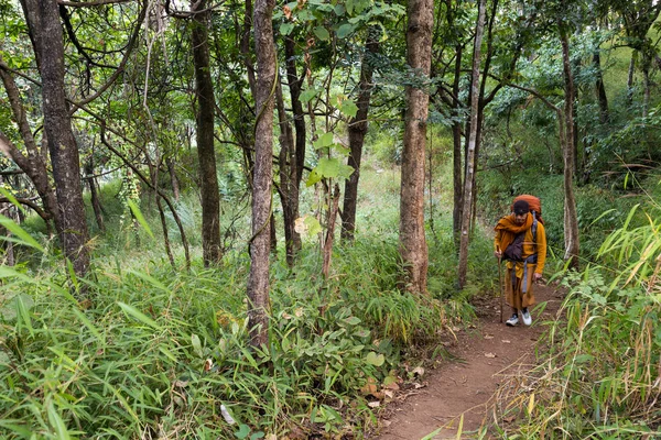 Buddhistmunk trekking — Stockfoto