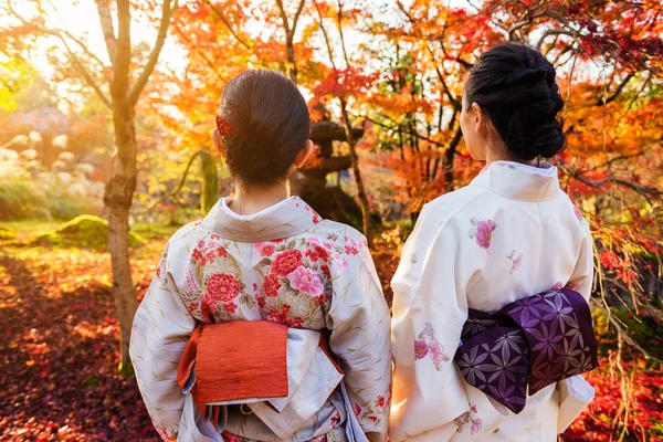 京都の秋の色と着物の女の子 — ストック写真