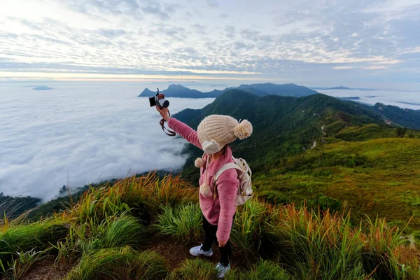 Selfie at Phu Chi Fa, Chiang rai — Stock Photo, Image