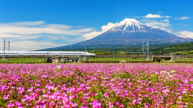 Mt. Fuji ile Shinkanzen veya kurşun tren