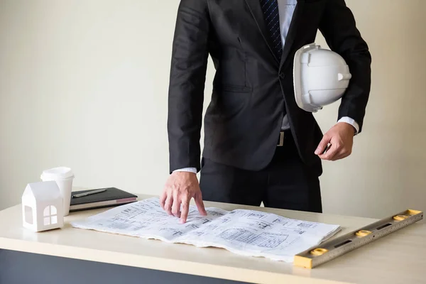 Businessman engineer  manager check project plan