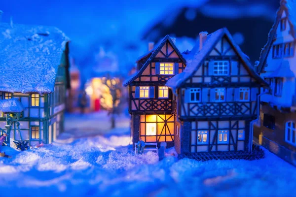 Miniature houses in village at winter — Stock Photo, Image