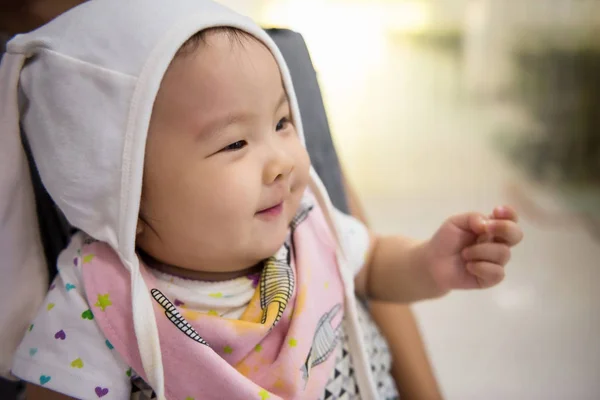 Smile newborn girl with bunny ear costume — Stock Photo, Image