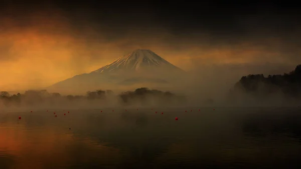 Fujisan in dark mist at dawn