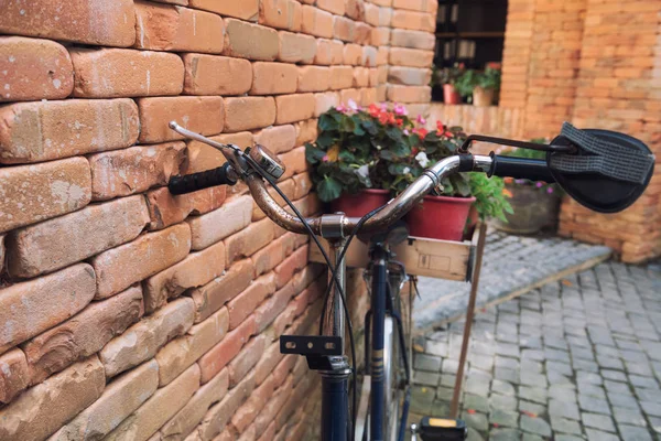 Vintage bike with flowers decoration — Stock Photo, Image