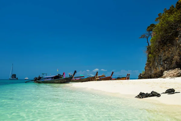 Wooden Long Tail Boats Crystal Andaman Sea Thale Waek Island — Stock Photo, Image