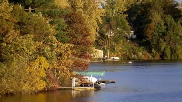 Vue Panoramique Une Journée Automne Sur Lac — Video