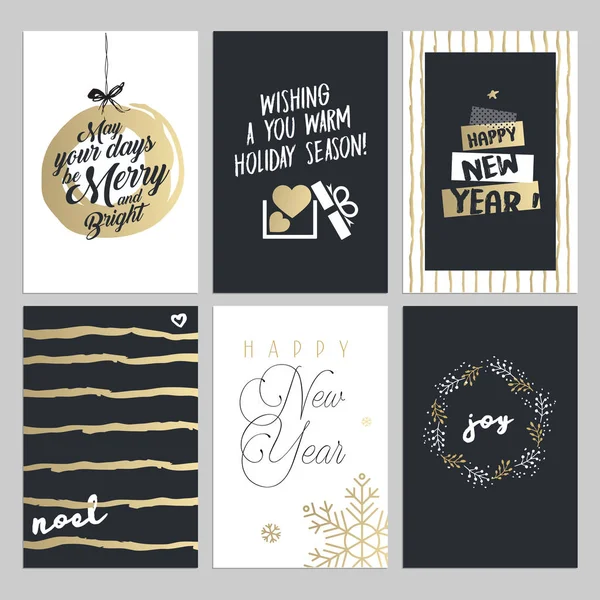 Natal e Ano Novo mão desenhada cartões conjunto — Vetor de Stock
