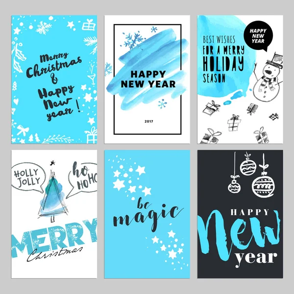 Різдвяних і новорічних боку звернено вітальних листівок набір — стоковий вектор