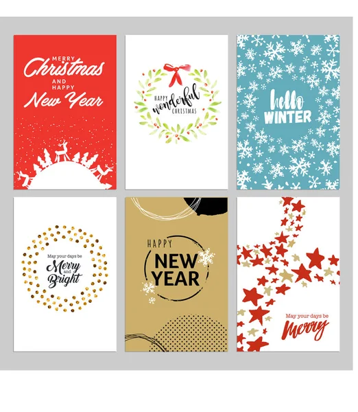 Christmas and New Year hand drawn greeting cards set — Stock Vector
