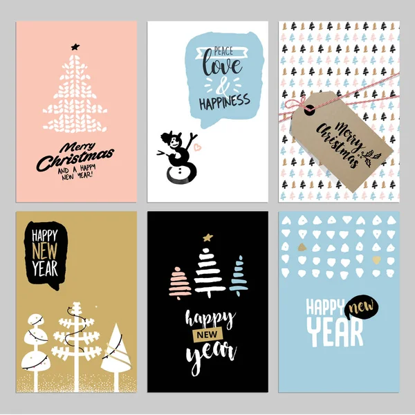 Conjunto de tarjetas de felicitación vintage de Navidad y Año Nuevo — Vector de stock