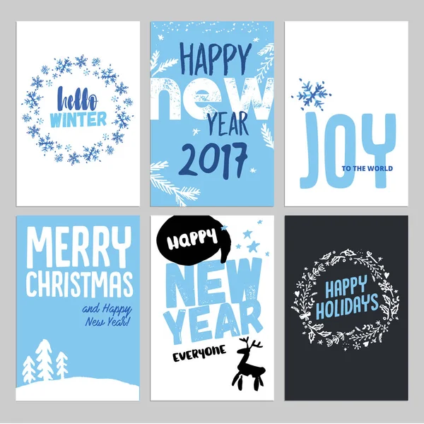 Juego de tarjetas de felicitación dibujadas a mano de Navidad y Año Nuevo — Vector de stock