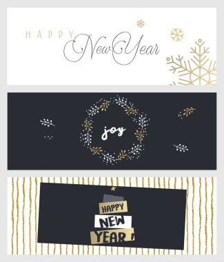 Noel ve yeni yıl sosyal medya afiş kümesi