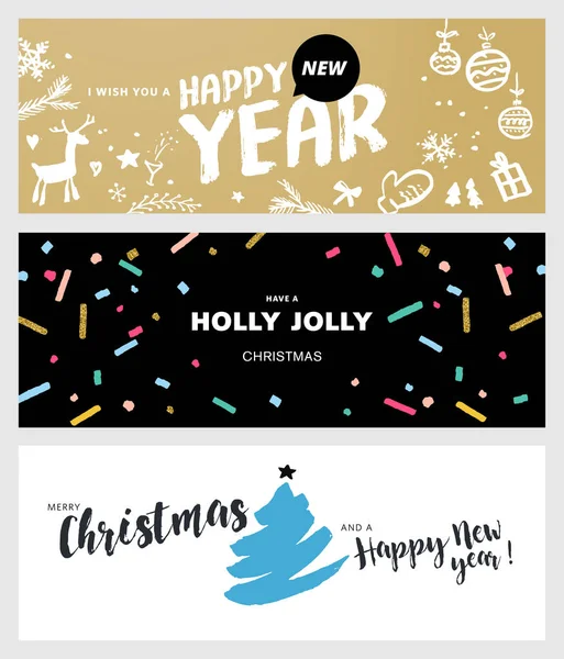 Conjunto de banners de Natal e Ano Novo nas redes sociais — Vetor de Stock