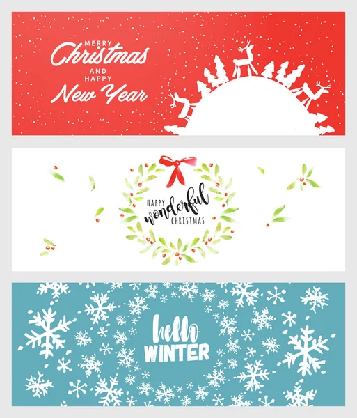 Conjunto de banners de Natal e Ano Novo nas redes sociais — Vetor de Stock