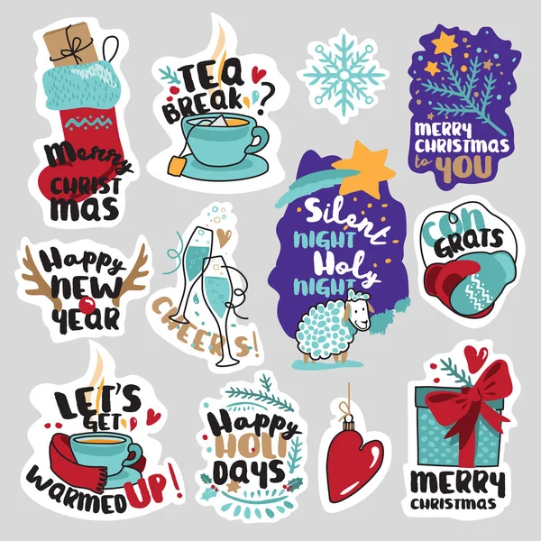 Winter social media stickers set — Stock Vector