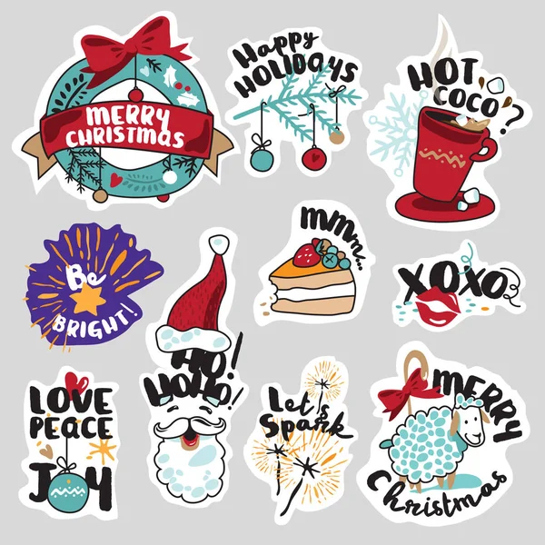 Verzameling van Kerstmis en Nieuwjaar stickers van sociale media — Stockvector