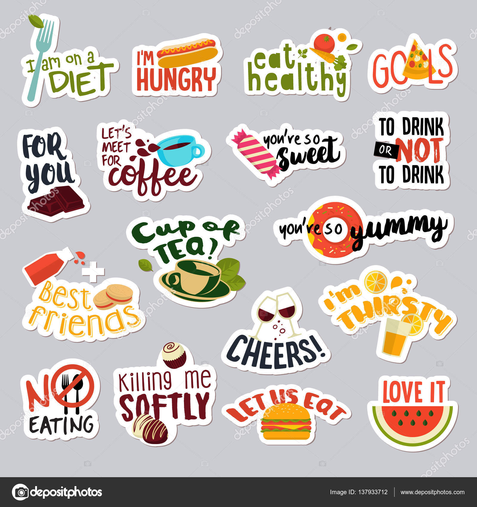 Set of funny food and drink stickers for social network Stock Vector by  ©Variant 137933712