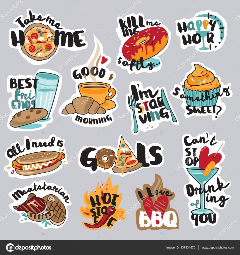 Set of funny food and drink stickers for social network Stock Vector Image by ©Variant #137934570 Set of funny food and drink stickers for social network Stock Vector Image by ©Variant #137934570