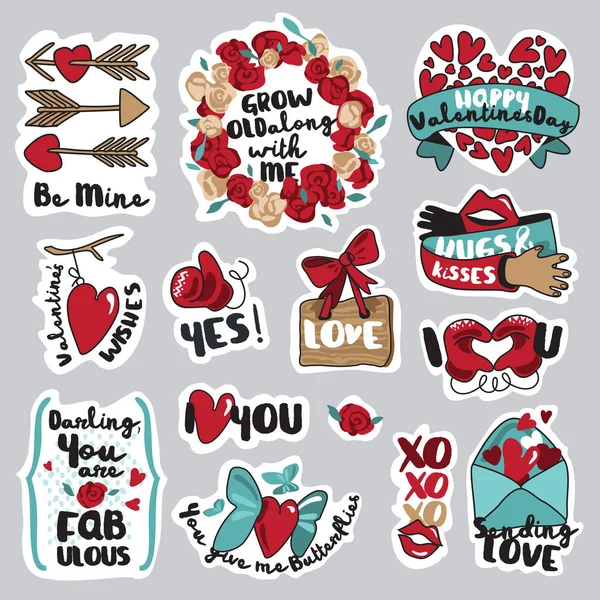 Jeu de stickers amour pour réseau social — Image vectorielle