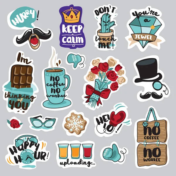 Jeu de stickers drôles pour réseau social — Image vectorielle