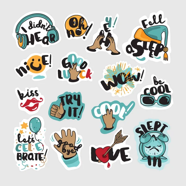 Everyday stickers for mobile messages, chat, social media — Stock Vector