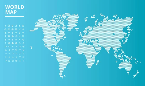 Mapa świata kropkowane wektor i zestaw ikon dla nawigacji — Wektor stockowy