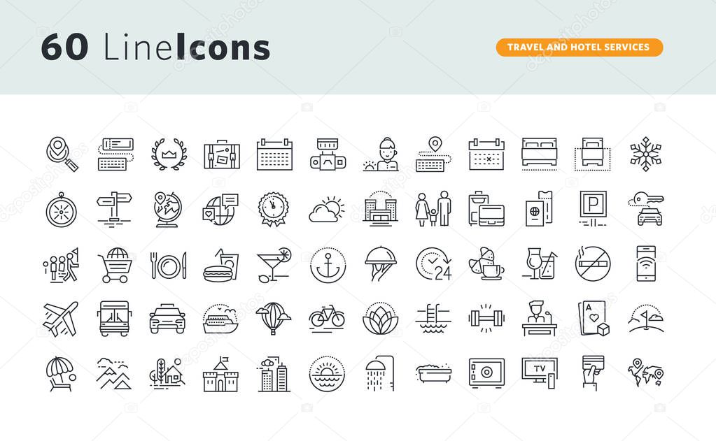 Set of premium concept icons for travel and hotel services