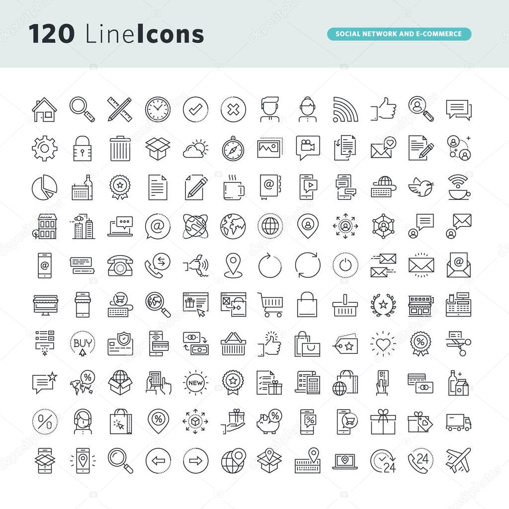 Set of premium concept icons for social network and e-commerce