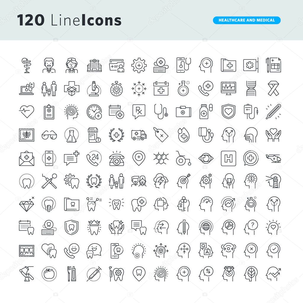 Set of premium concept icons for healthcare and medicine