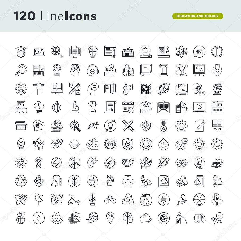 Set of premium concept icons for education and environment